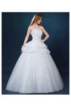 Tulle, Lace Scallop Floor Length Sleeveless Ball Gown Dress with Rhinestone