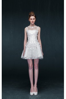 Lace, Tulle Jewel Mini/Short Sleeveless Ball Gown Dress with Embroidered