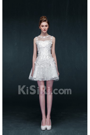 Lace, Tulle Jewel Mini/Short Sleeveless Ball Gown Dress with Embroidered