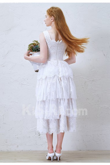 Lace, Tulle Bateau Tea-Length Sleeveless A-line Dress