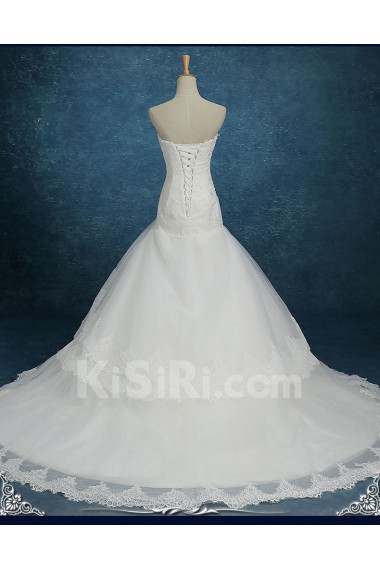 Chiffon, Tulle Strapless Chapel Train Sleeveless Mermaid Dress with Rhinestone