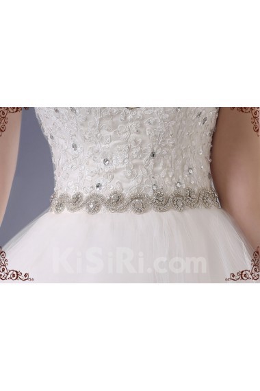 Organza, Lace Scoop Sweep Train Sleeveless Ball Gown Dress with Rhinestone