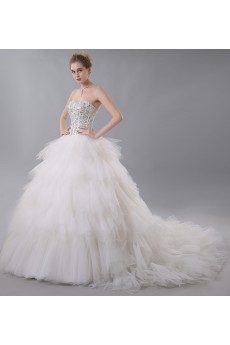 Net Sweetheart Chapel Train Sleeveless Ball Gown Dress with Sequins, Rhinestone