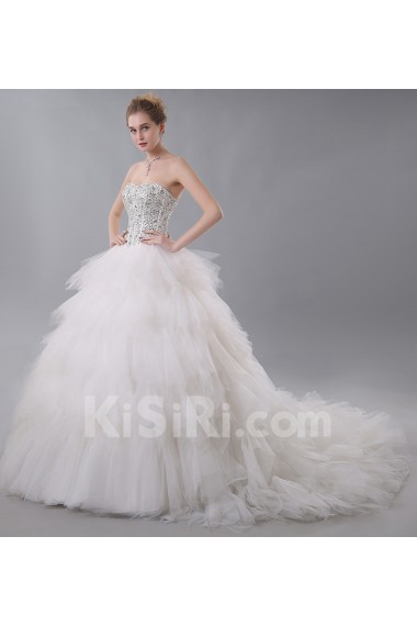 Net Sweetheart Chapel Train Sleeveless Ball Gown Dress with Sequins, Rhinestone