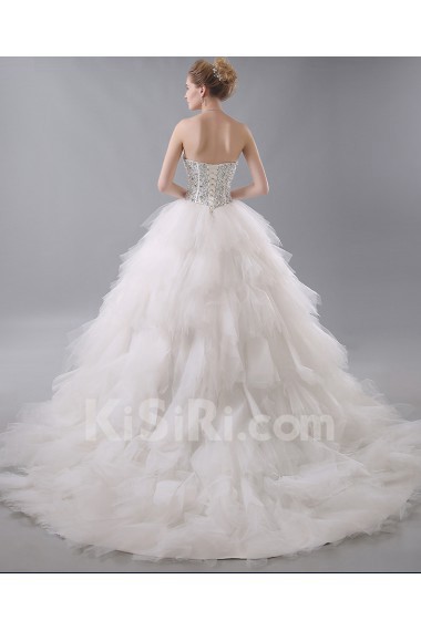 Net Sweetheart Chapel Train Sleeveless Ball Gown Dress with Sequins, Rhinestone