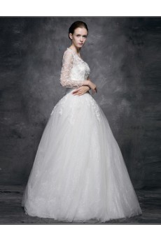 Lace, Satin, Tulle One-shoulder Floor Length Long Sleeve A-line Dress with Sequins