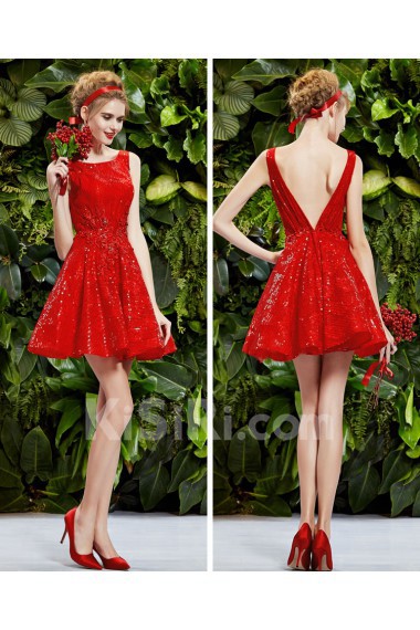 Lace, Tulle Scoop Mini/Short Sleeveless A-line Dress with Sequins, Rhinestone, Pearl