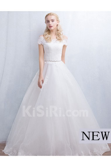 Tulle, Lace Off-the-Shoulder Floor Length Ball Gown Dress with Bow