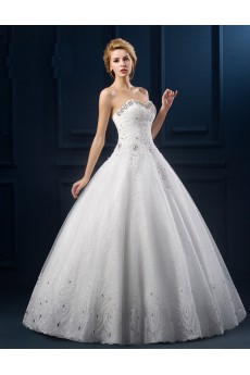 Tulle, Lace Sweetheart Floor Length Sleeveless Ball Gown Dress with Beads