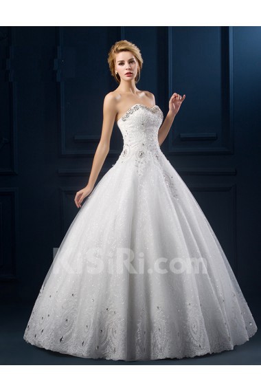 Tulle, Lace Sweetheart Floor Length Sleeveless Ball Gown Dress with Beads