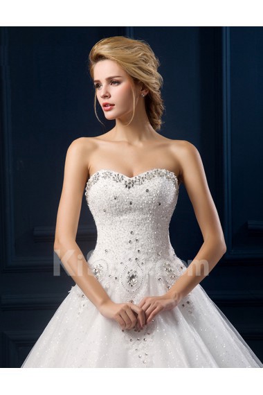 Tulle, Lace Sweetheart Floor Length Sleeveless Ball Gown Dress with Beads