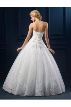 Tulle, Lace Sweetheart Floor Length Sleeveless Ball Gown Dress with Beads