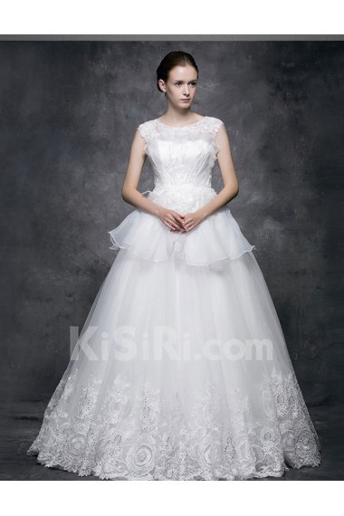 Lace, Satin, Tulle Jewel Floor Length Cap Sleeve Ball Gown Dress with Beads, Bow