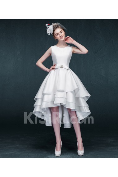 Satin Jewel Knee-Length Sleeveless A-line Dress with Bow, Rhinestone