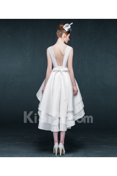 Satin Jewel Knee-Length Sleeveless A-line Dress with Bow, Rhinestone