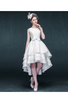 Satin Jewel Knee-Length Sleeveless A-line Dress with Bow, Rhinestone