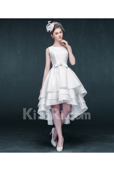 Satin Jewel Knee-Length Sleeveless A-line Dress with Bow, Rhinestone