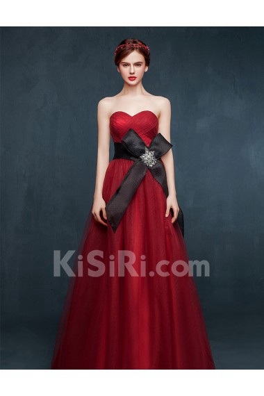 Chiffon Sweetheart Floor Length Sleeveless A-line Dress with Bow, Rhinestone