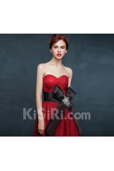 Chiffon Sweetheart Floor Length Sleeveless A-line Dress with Bow, Rhinestone