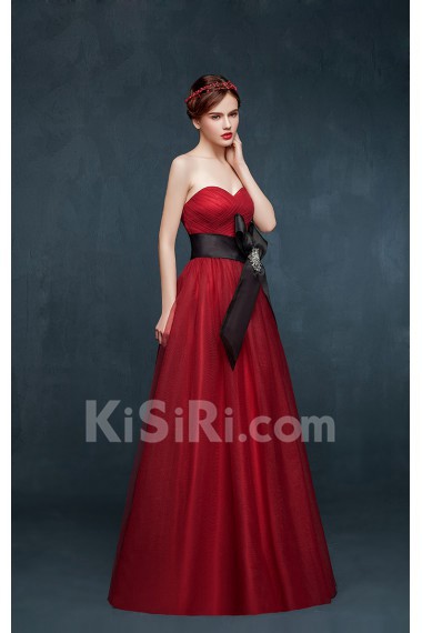 Chiffon Sweetheart Floor Length Sleeveless A-line Dress with Bow, Rhinestone