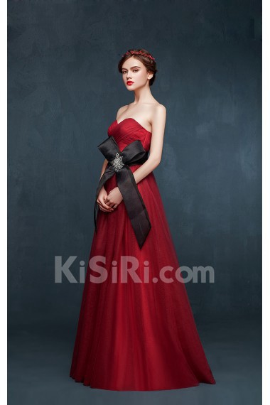 Chiffon Sweetheart Floor Length Sleeveless A-line Dress with Bow, Rhinestone