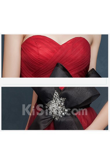 Chiffon Sweetheart Floor Length Sleeveless A-line Dress with Bow, Rhinestone