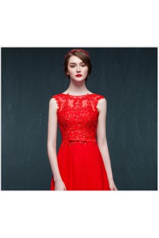 Chiffon, Lace Jewel Sweep Train Sleeveless A-line Dress with Bow