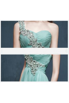 Chiffon, Satin One-shoulder Sweep Train Sleeveless A-line Dress with Rhinestone