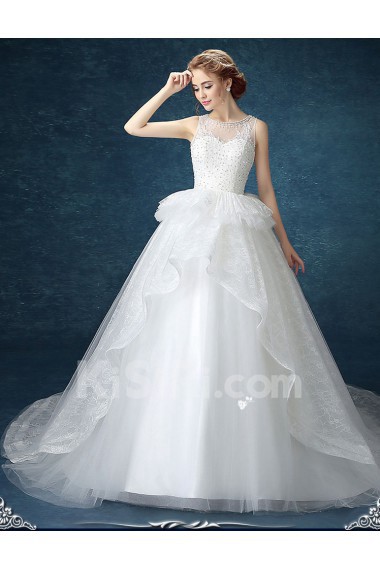 Chiffon, Lace Jewel Cathedral Train Sleeveless Ball Gown Dress with Sequins, Beads