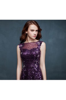 Tulle Bateau Floor Length Sleeveless Sheath Dress with Sequins