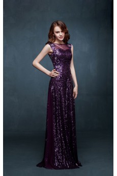 Tulle Bateau Floor Length Sleeveless Sheath Dress with Sequins