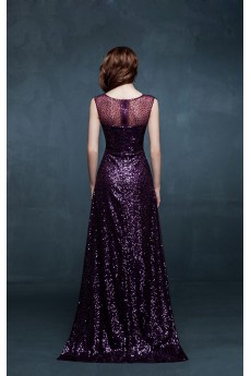 Tulle Bateau Floor Length Sleeveless Sheath Dress with Sequins