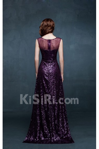 Tulle Bateau Floor Length Sleeveless Sheath Dress with Sequins