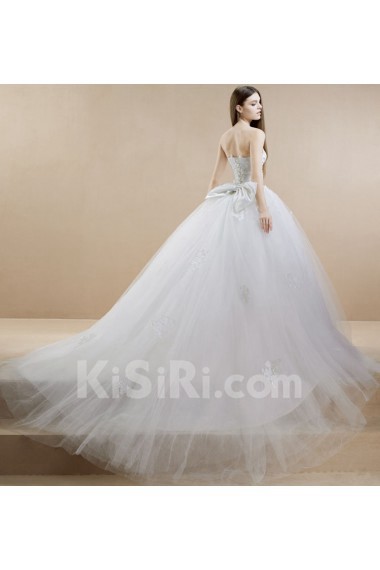 Lace, Tulle, Satin Strapless Sweep Train Sleeveless(Removable Sleeves) Ball Gown Dress with Beads