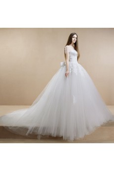 Lace, Tulle, Satin Strapless Sweep Train Sleeveless(Removable Sleeves) Ball Gown Dress with Beads