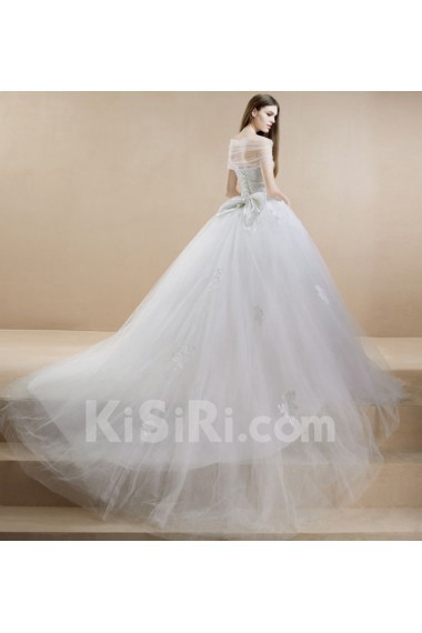 Lace, Tulle, Satin Strapless Sweep Train Sleeveless(Removable Sleeves) Ball Gown Dress with Beads