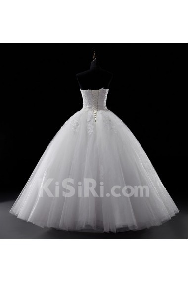 Lace, Tulle, Satin Strapless Floor Length Sleeveless(Removable Sleeves) Ball Gown Dress with Beads