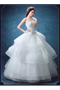 Organza Sweetheart Floor Length Sleeveless Ball Gown Dress with Rhinestone