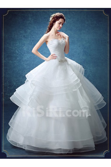 Organza Sweetheart Floor Length Sleeveless Ball Gown Dress with Rhinestone