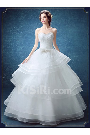 Organza Sweetheart Floor Length Sleeveless Ball Gown Dress with Rhinestone