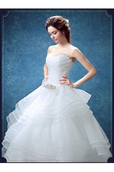 Organza Sweetheart Floor Length Sleeveless Ball Gown Dress with Rhinestone