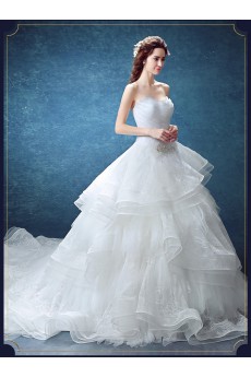 Organza Sweetheart Chapel Train Sleeveless Ball Gown Dress with Rhinestone