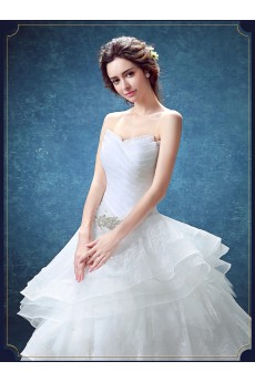 Organza Sweetheart Chapel Train Sleeveless Ball Gown Dress with Rhinestone