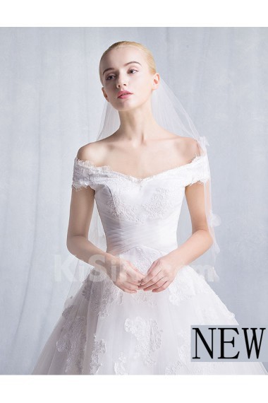 Tulle, Lace Off-the-Shoulder Chapel Train Ball Gown Dress