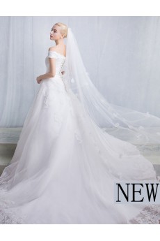 Tulle, Lace Off-the-Shoulder Chapel Train Ball Gown Dress