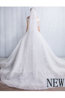 Tulle, Lace Off-the-Shoulder Chapel Train Ball Gown Dress