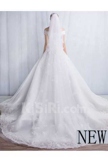 Tulle, Lace Off-the-Shoulder Chapel Train Ball Gown Dress