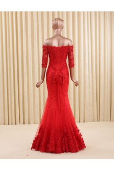 Tulle Off-the-Shoulder Floor Length Half Sleeve Mermaid Dress with Sequins