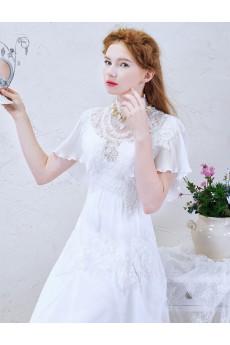 Lace, Chiffon, Tulle High Collar Ankle-Length A-line Dress