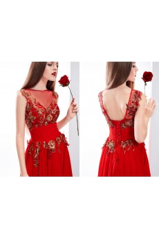 Chiffon, Satin Bateau Sweep Train Cap Sleeve A-line Dress with Handmade Flowers, Sequins, Embroidered